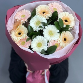 Букет из 13 белых гербер микс в Пущино