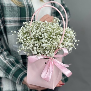 Композиция в сумочке из гипсофил в Пущино