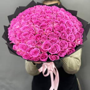 Букет 101 розовой розы Кения (40 см) в Пущино
