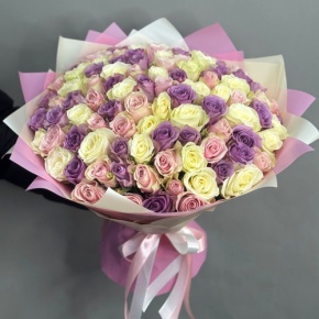 Букет из 101 розы пастельный микс (40 см) в Пущино