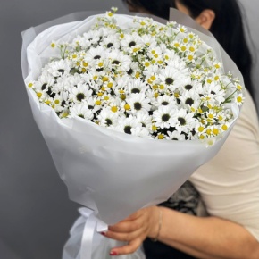 Букет "Понарошку" из хризантем сантини и ромашек в Пущино