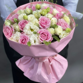 Букет "Нежное признание" из роз и эустом в Пущино