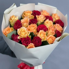 Букет "Прайм" из 25 роз Оранж и Эль Торо (50 см) в Пущино