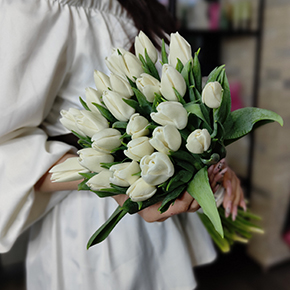 Букет белоснежных тюльпанов (25 шт) в Пущино
