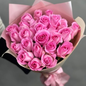Букет из 25 розовых роз кения (40 см) в Пущино