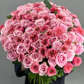Нежный букет из 101 розы Риджентс парк и Аваланж микс  (70 см) в Пущино