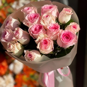 Букет из 15 розовых роз Кения (40 см) в Пущино