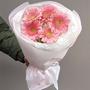 Букет из 5 розовых гербер мини в Пущино