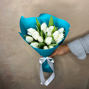 Букет 15 белоснежных тюльпанов в Пущино
