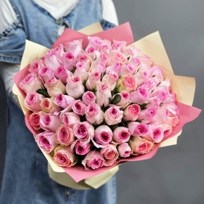 Букет из 75 розовых роз кения (40 см) в Пущино