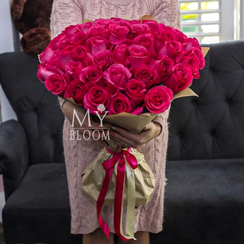 Букет 51 роза Эквадор Пинк Флоид (60 см) в Пущино