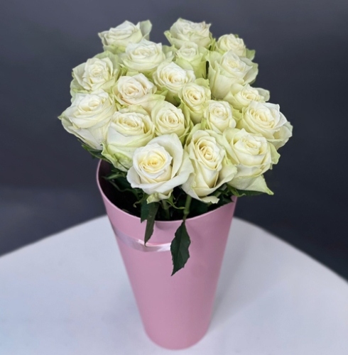 19 белых роз Кения в конусе в Пущино
